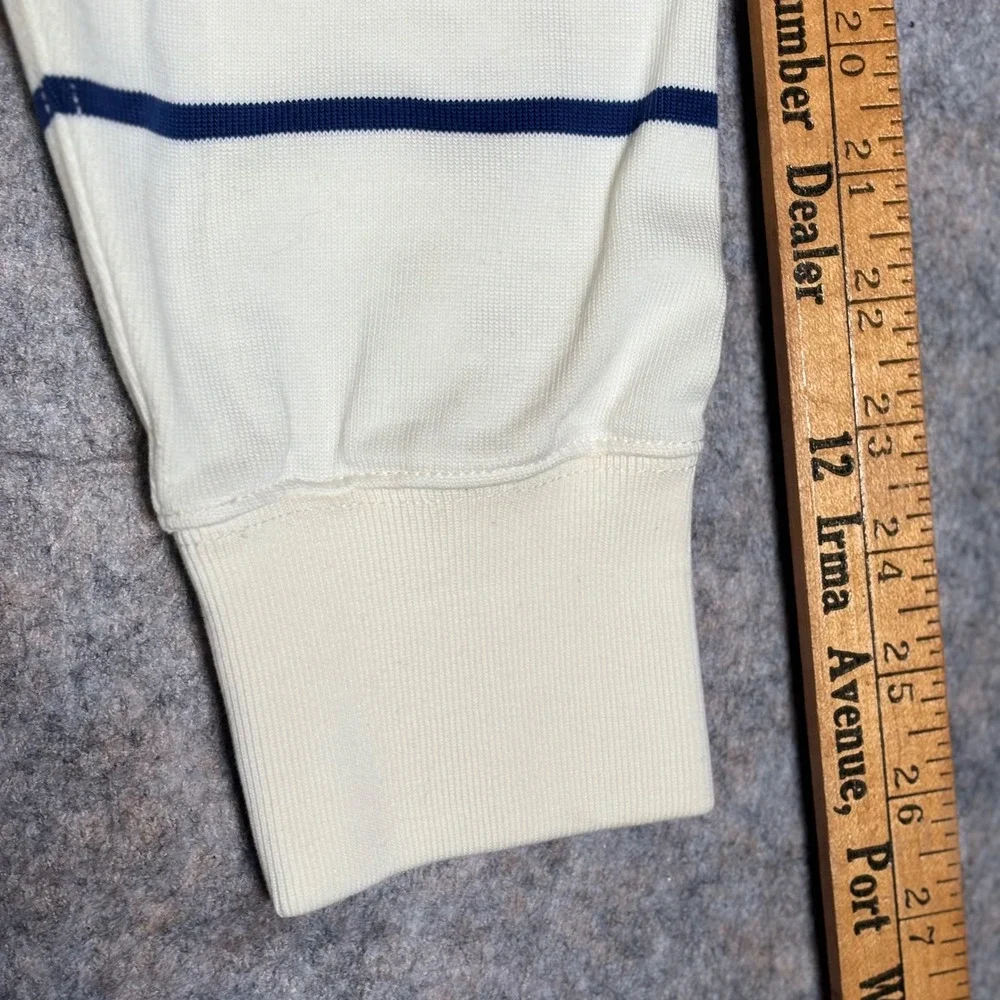 J.Crew Rugby Shirt Mens Medium Cream‎ Navy Blue Excellent Chambray Collar Stripe